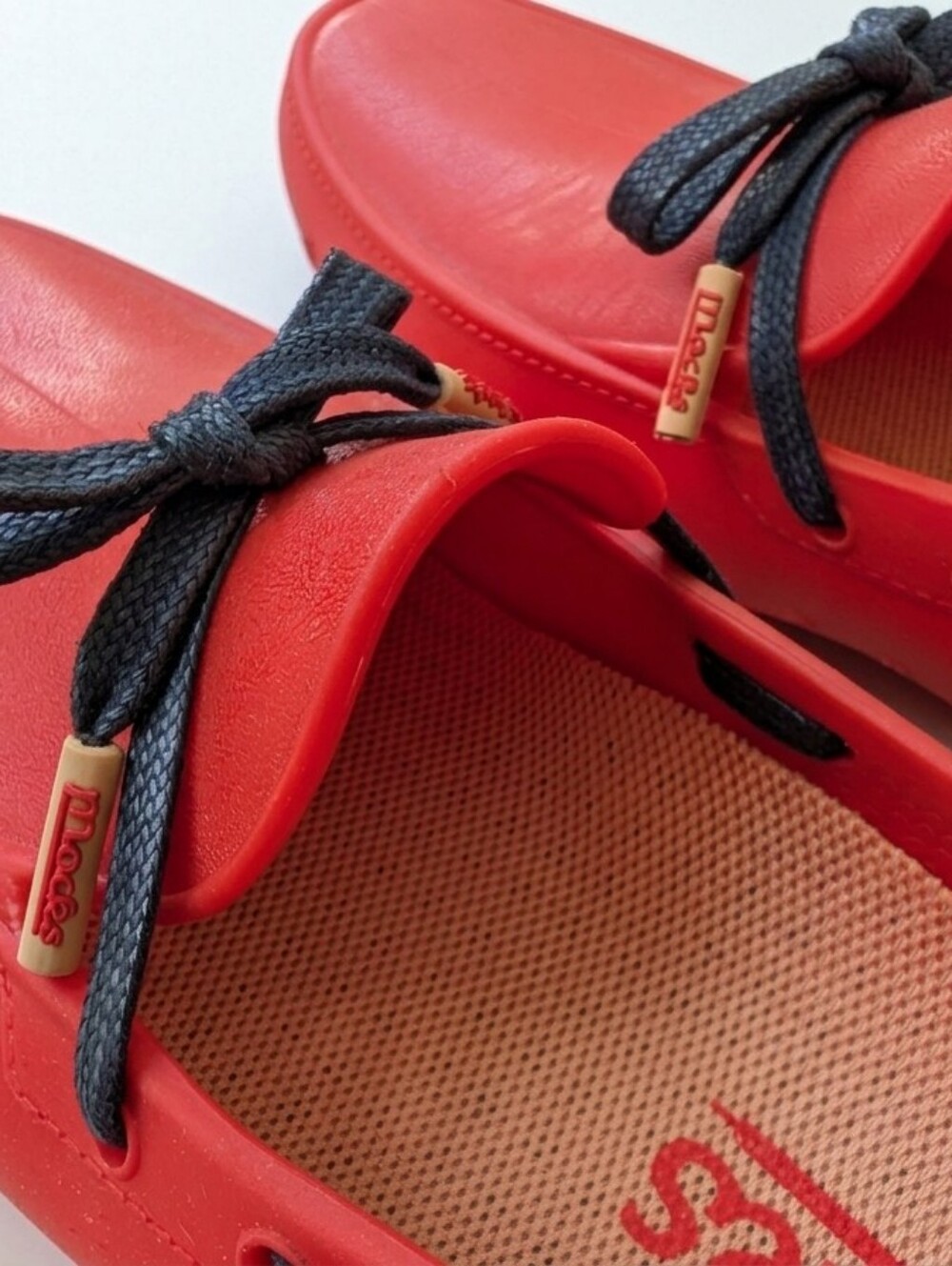 Mocks Red Moccasin-Style Slip-Ons with Black Laces